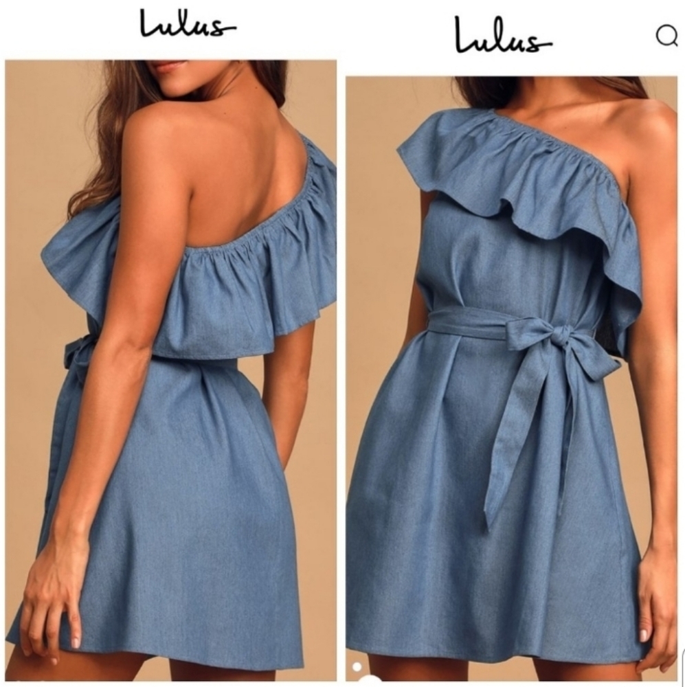 Lulu's Blue One-Shoulder Mini Dress
